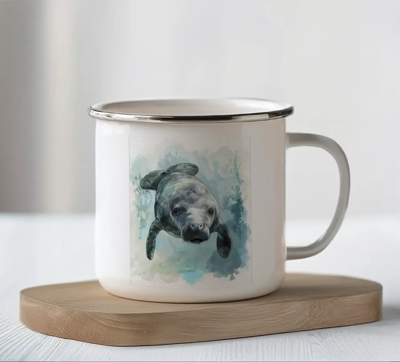 Manatee zwemt sierlijk onder water in een natuurlijk waterlandschap emaille mok van DesignDoodle