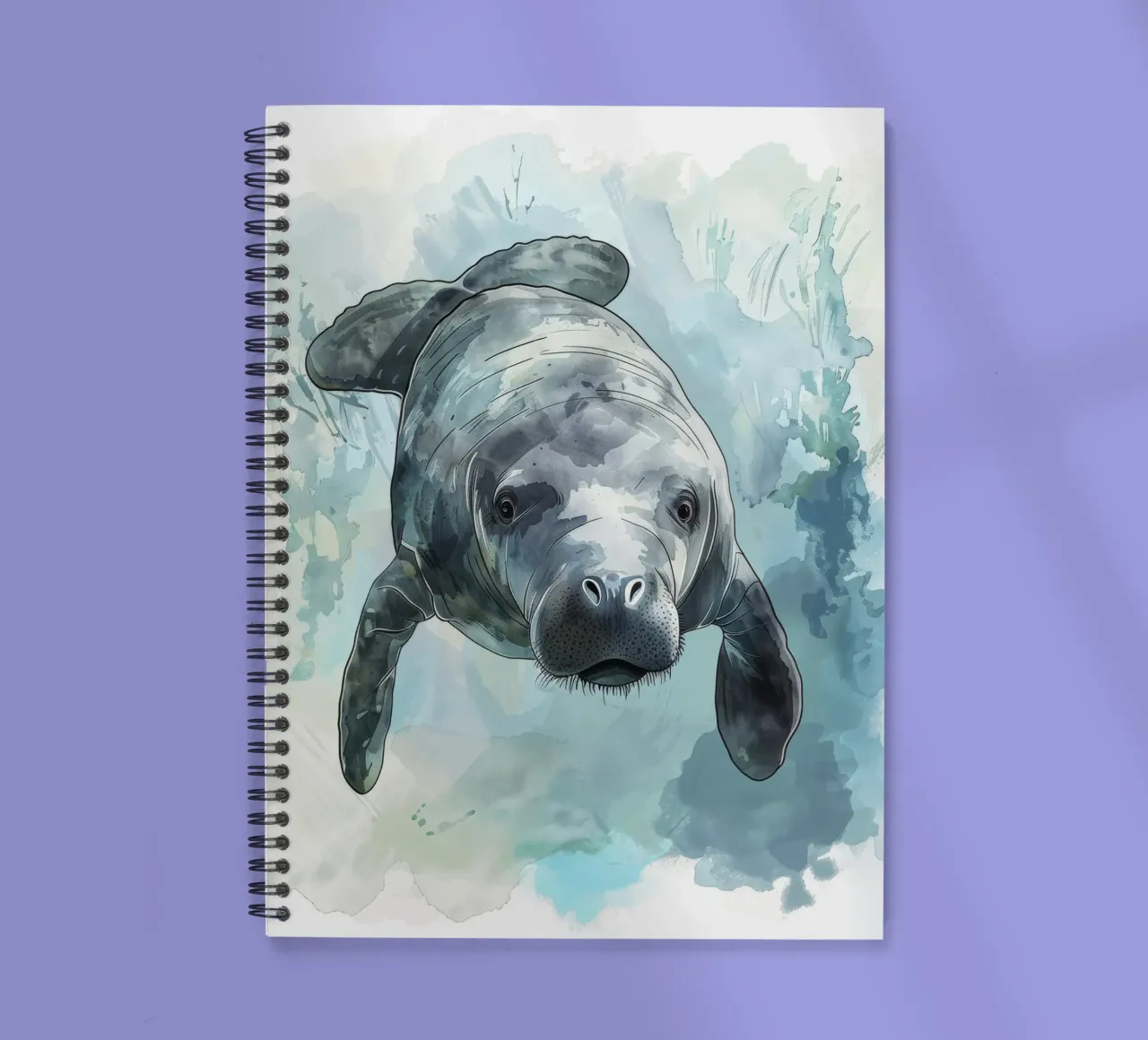 Manatee swimming gracefully underwater in a natural aquatic spiral notebook by DesignDoodle