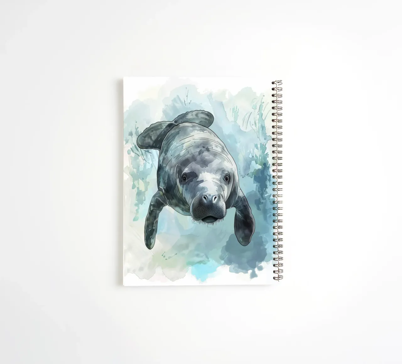 Manatee swimming gracefully underwater in a natural aquatic spiral notebook by DesignDoodle