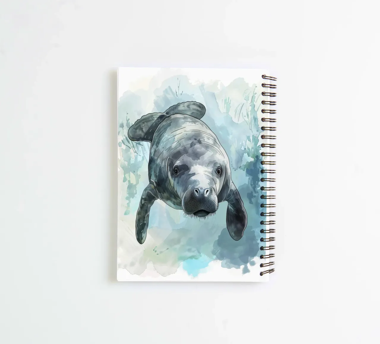 Manatee swimming gracefully underwater in a natural aquatic spiral notebook by DesignDoodle