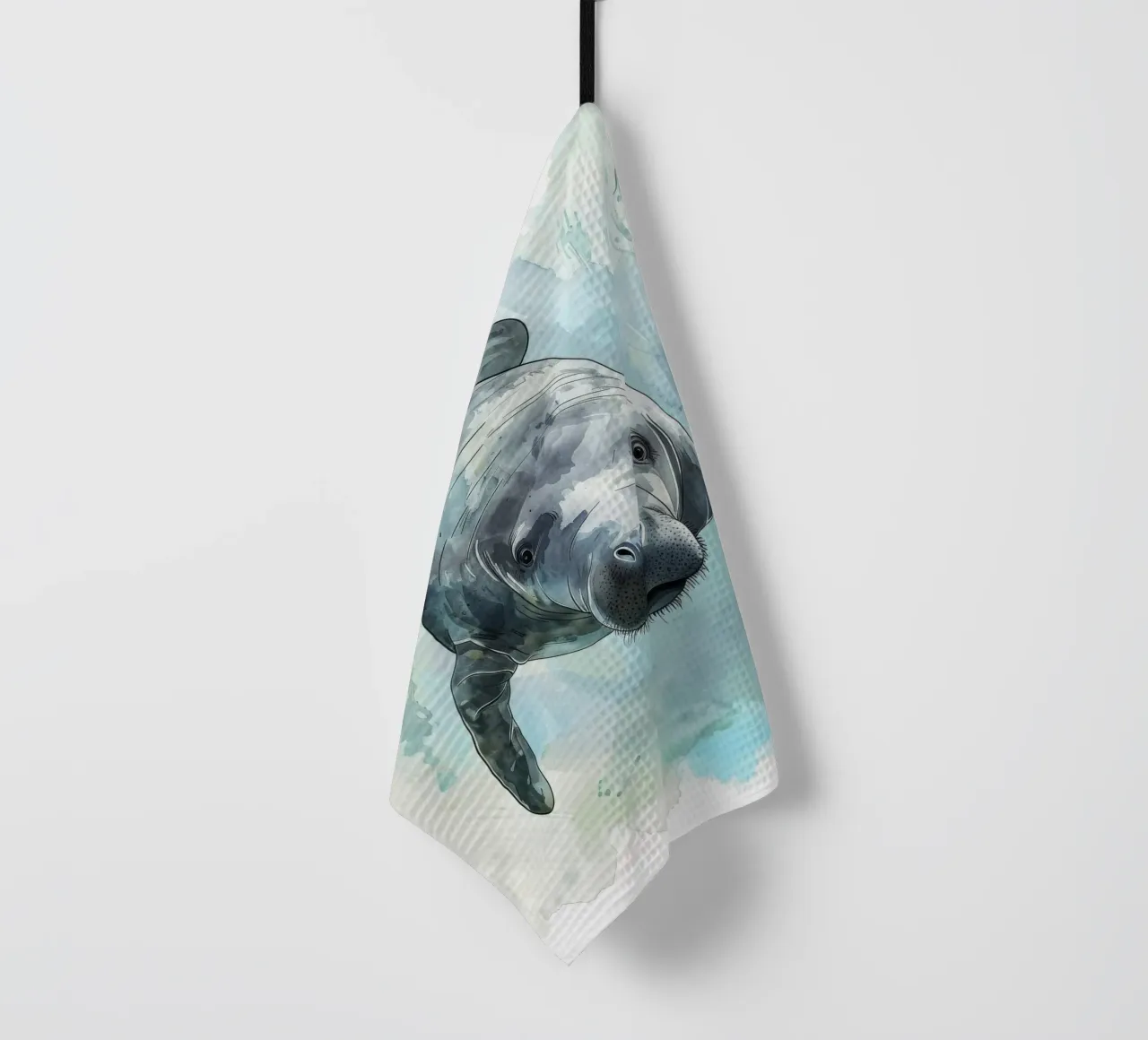 Seekuh schwimmt anmutig unter Wasser in einem natürlichen Gewässer Geschirrtuch von DesignDoodle