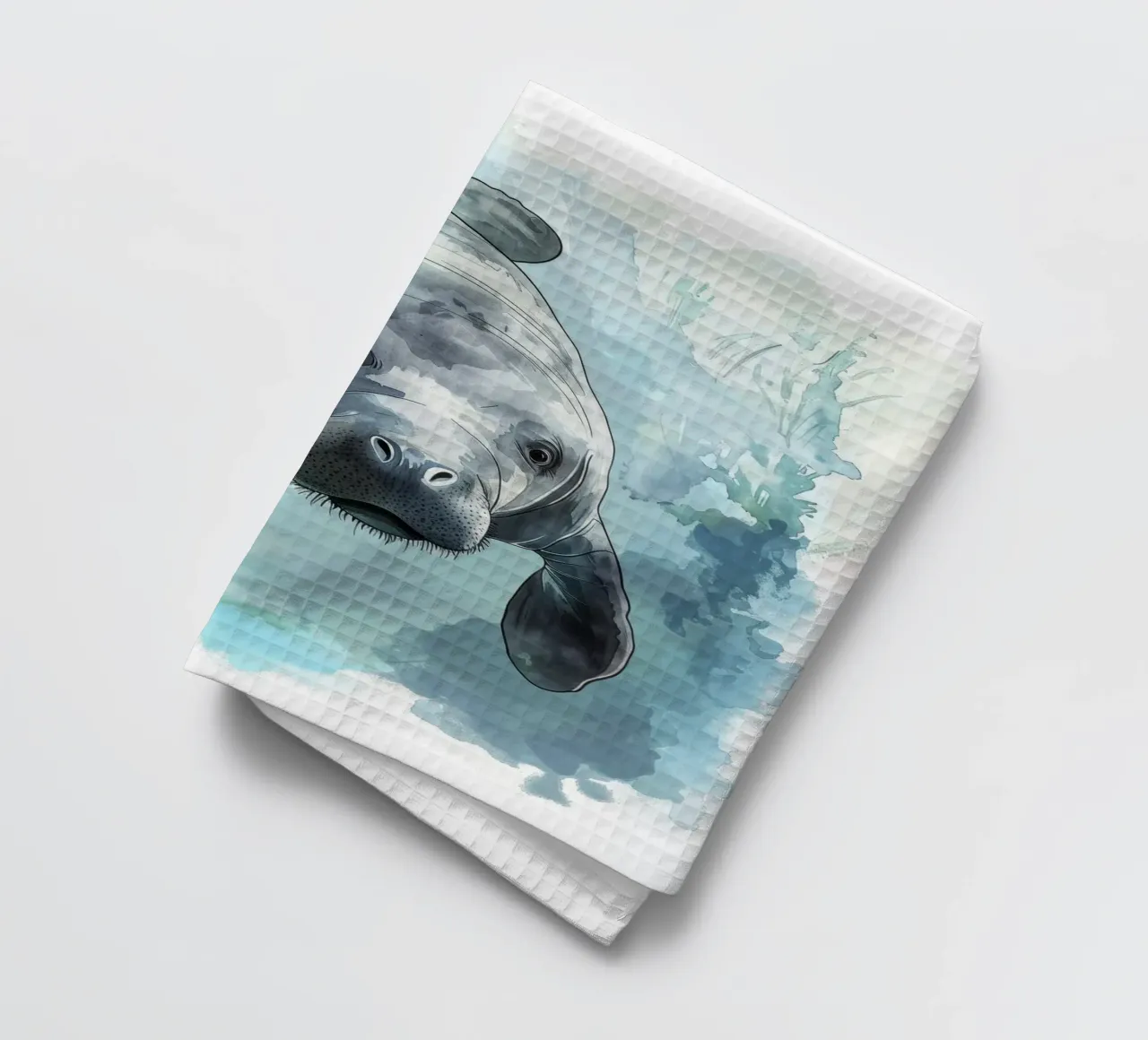 Seekuh schwimmt anmutig unter Wasser in einem natürlichen Gewässer Geschirrtuch von DesignDoodle