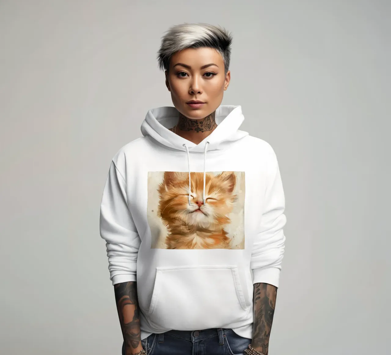 Un simpatico gatto rosso con gli occhi chiusi che riposa tranquillamente felpa con cappuccio da DesignDoodle
