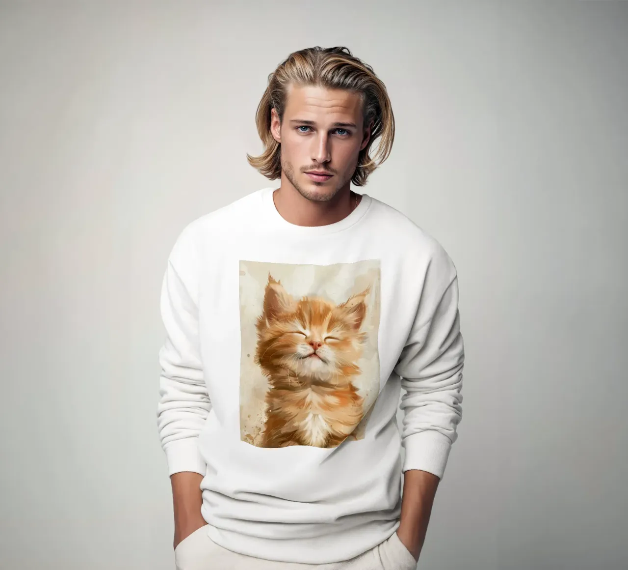 Un simpatico gatto rosso con gli occhi chiusi che riposa tranquillamente felpa da DesignDoodle
