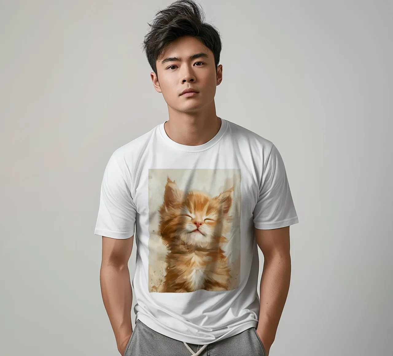 Un simpatico gatto rosso con gli occhi chiusi che riposa tranquillamente t-shirt da DesignDoodle