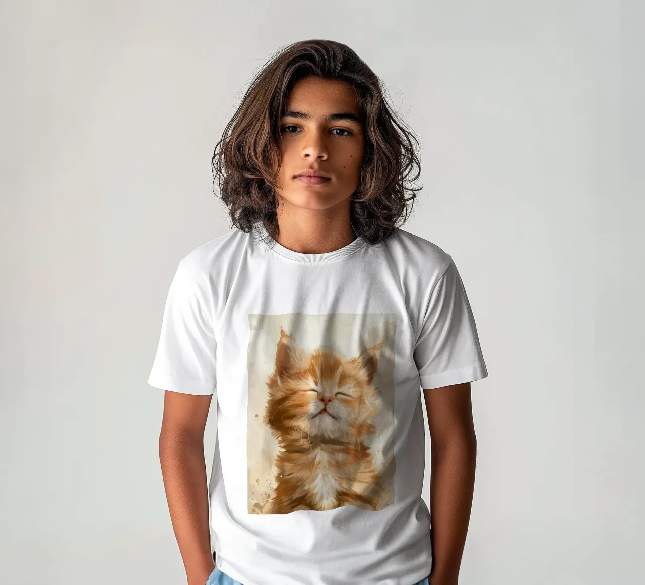 Un simpatico gatto rosso con gli occhi chiusi che riposa tranquillamente t-shirt bambini da DesignDoodle
