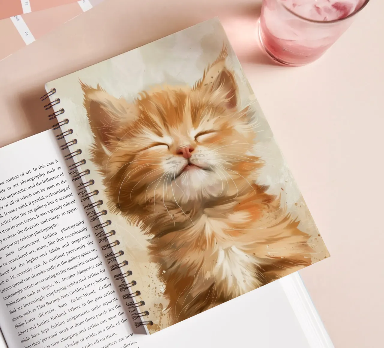 Cute ginger cat with closed eyes resting peacefully spiral notebook by DesignDoodle