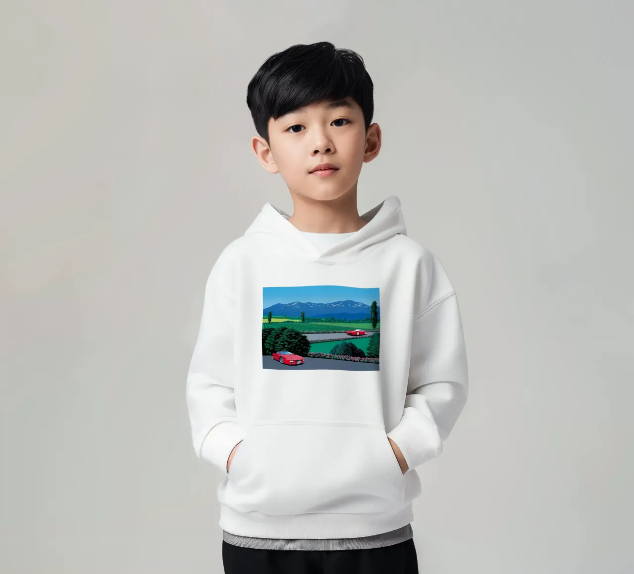 Hiroshi Nagai Due auto rosse felpa bambino con cappuccio da THE CAROLINE