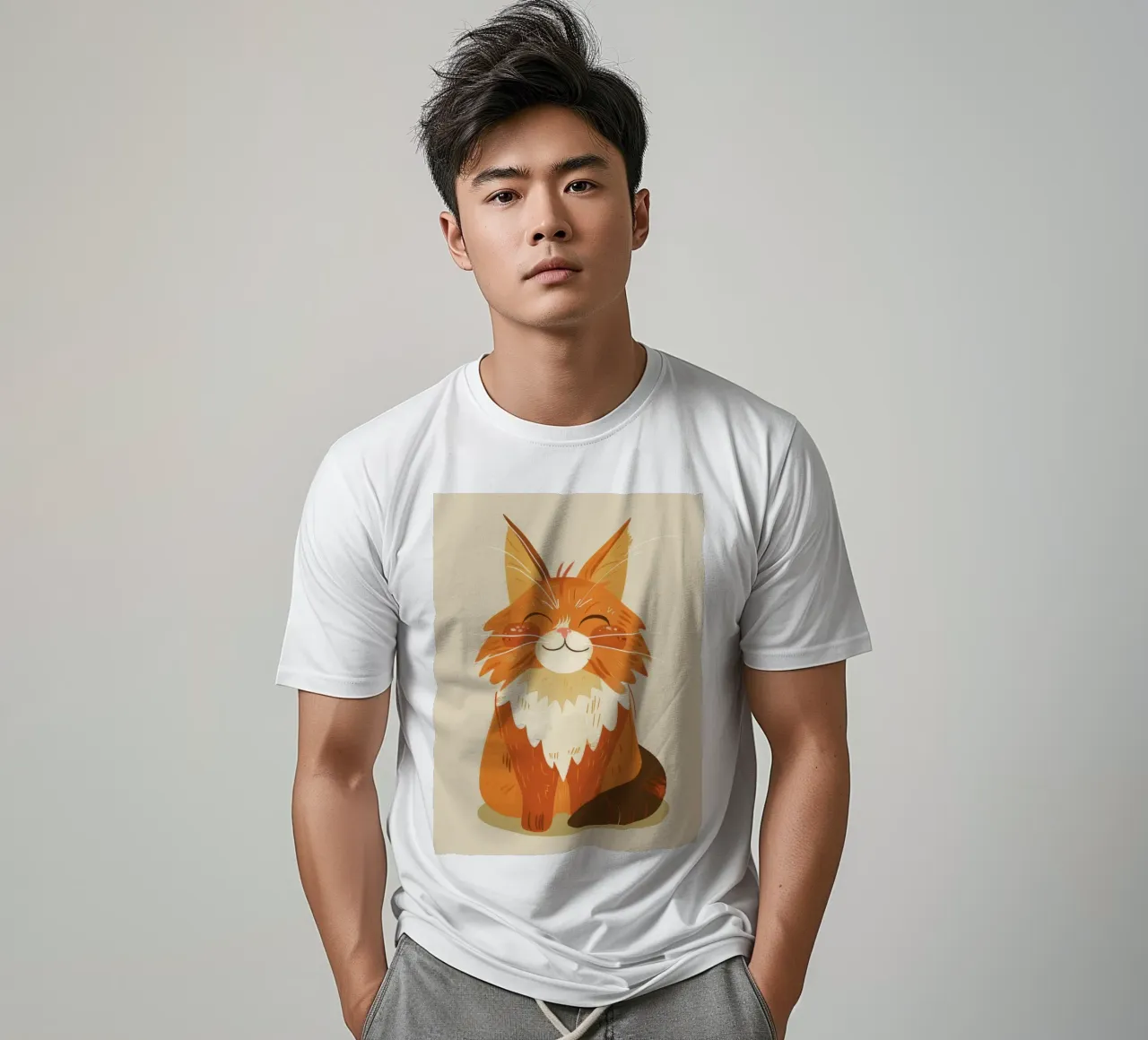 Simpatico gatto arancione con un'espressione allegra, occhi chiusi t-shirt da DesignDoodle