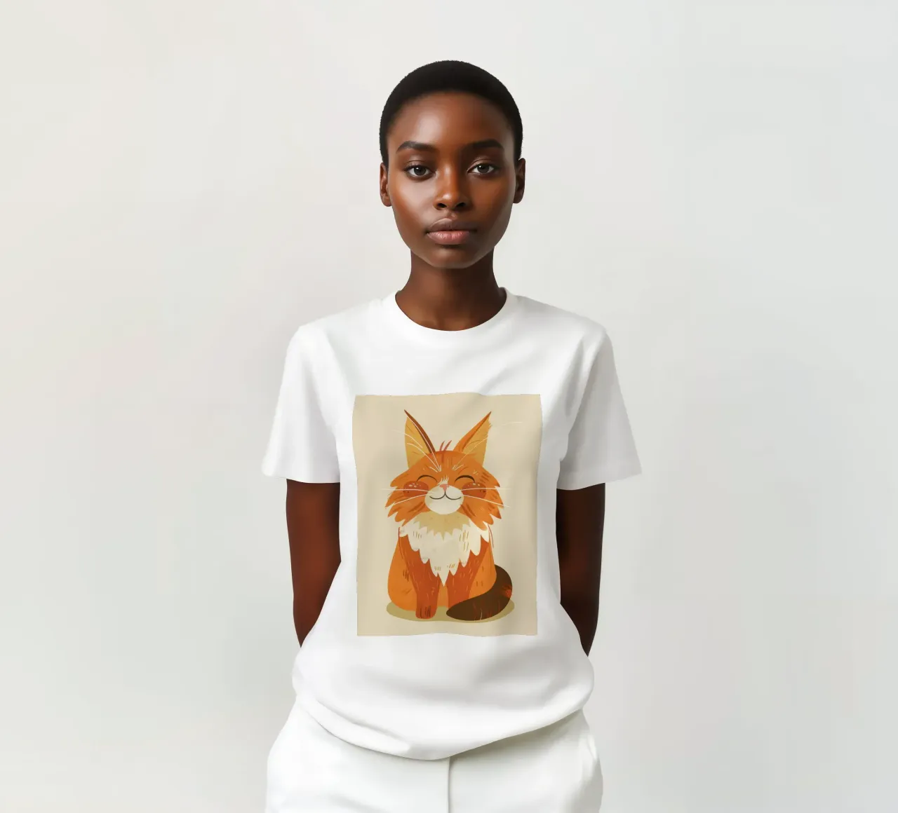 Simpatico gatto arancione con un'espressione allegra, occhi chiusi t-shirt da DesignDoodle