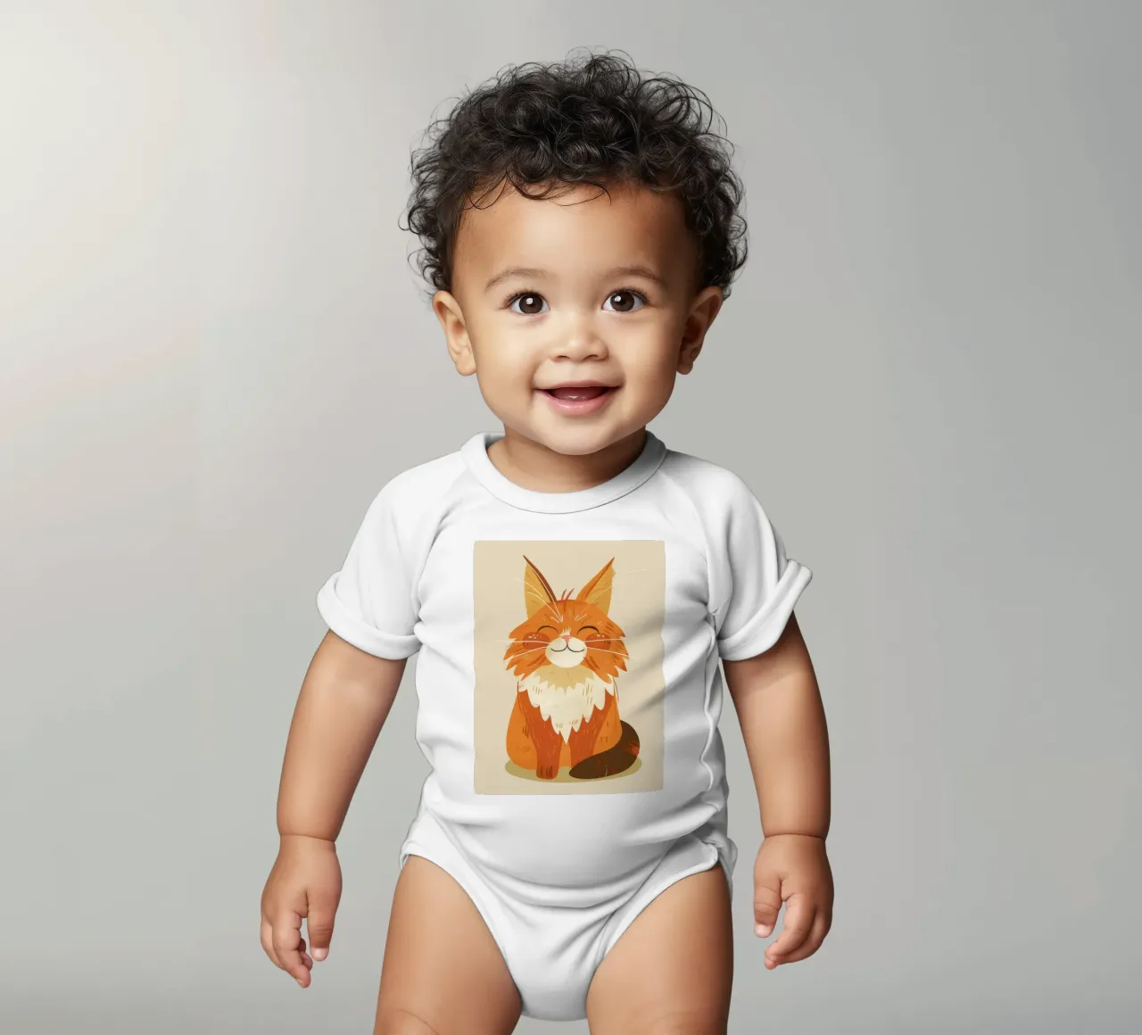 Simpatico gatto arancione con un'espressione allegra, occhi chiusi body neonato maniche corte da DesignDoodle