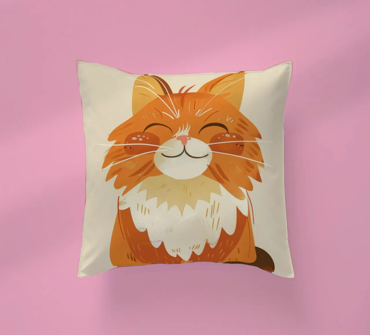 Simpatico gatto arancione con un'espressione allegra, occhi chiusi cuscino da DesignDoodle
