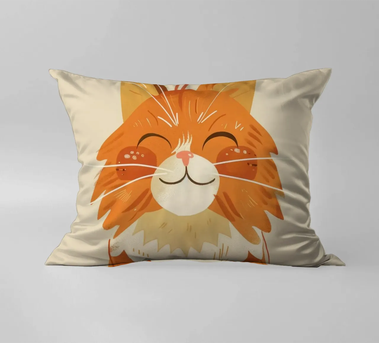 Simpatico gatto arancione con un'espressione allegra, occhi chiusi cuscino da DesignDoodle