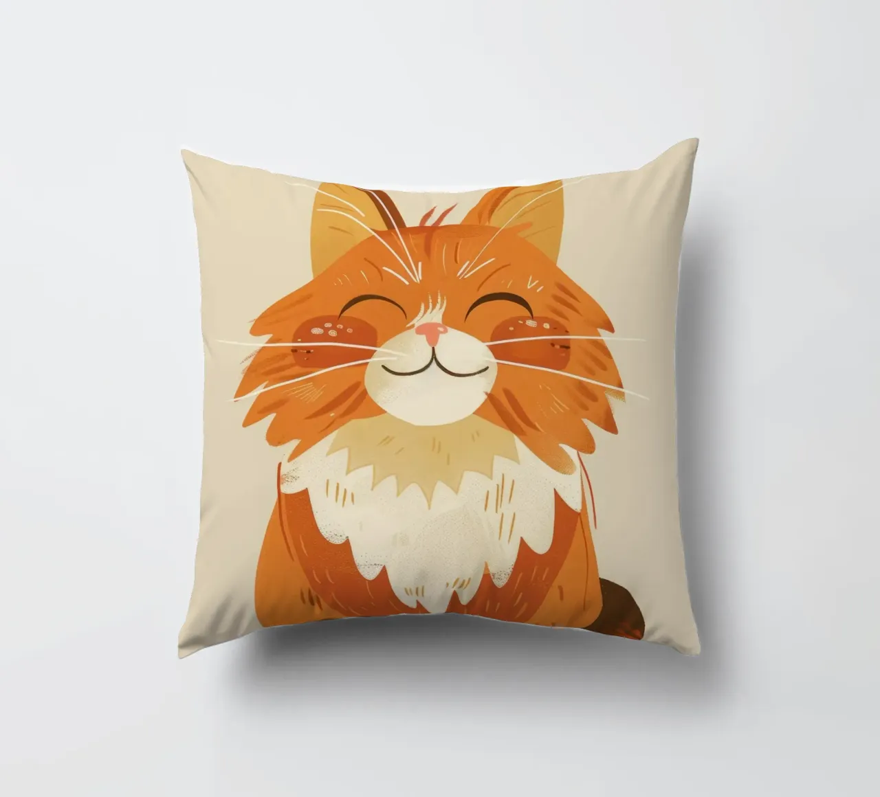 Simpatico gatto arancione con un'espressione allegra, occhi chiusi cuscino da DesignDoodle
