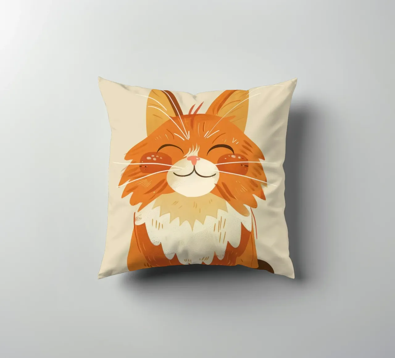 Simpatico gatto arancione con un'espressione allegra, occhi chiusi cuscino da DesignDoodle
