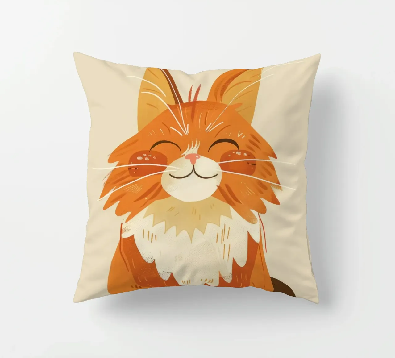 Simpatico gatto arancione con un'espressione allegra, occhi chiusi cuscino da DesignDoodle