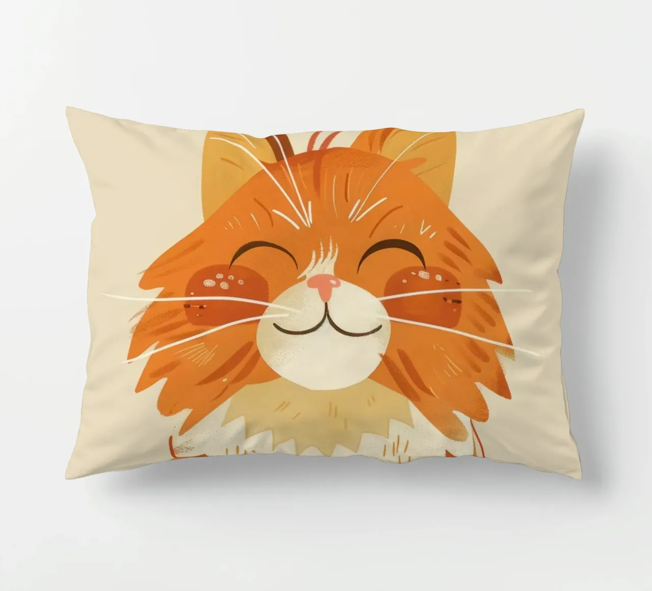 Simpatico gatto arancione con un'espressione allegra, occhi chiusi cuscino da DesignDoodle