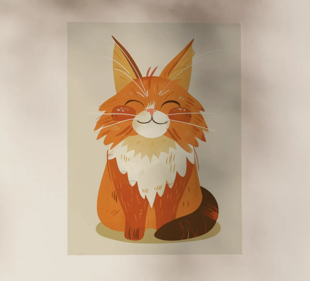 Simpatico gatto arancione con un'espressione allegra, occhi chiusi pellicola backlit da DesignDoodle
