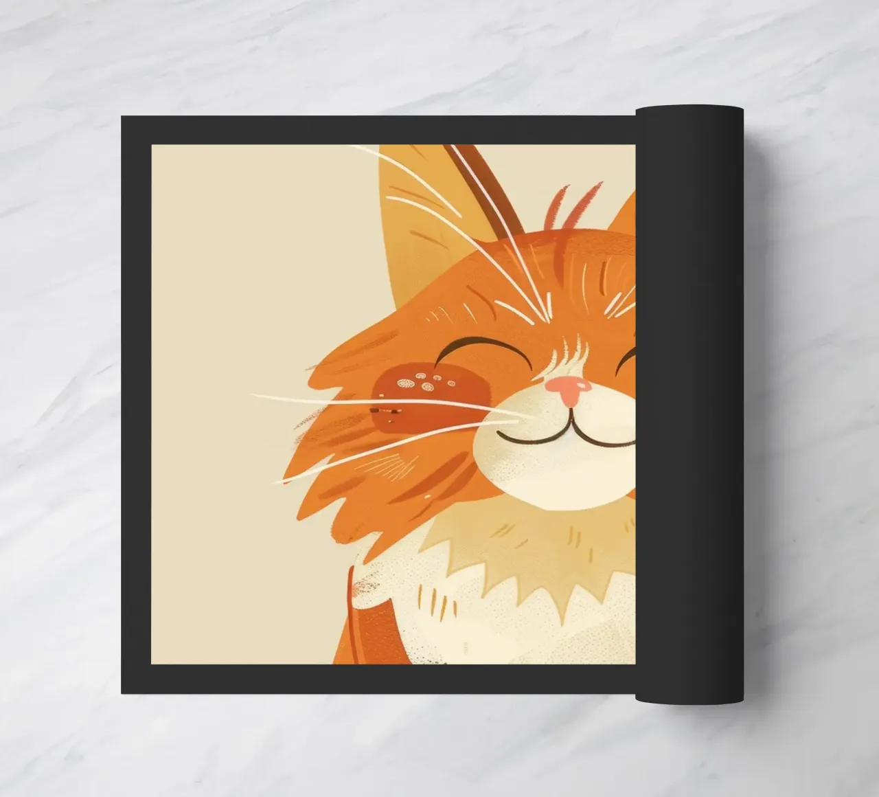 Simpatico gatto arancione con un'espressione allegra, occhi chiusi zerbino da DesignDoodle