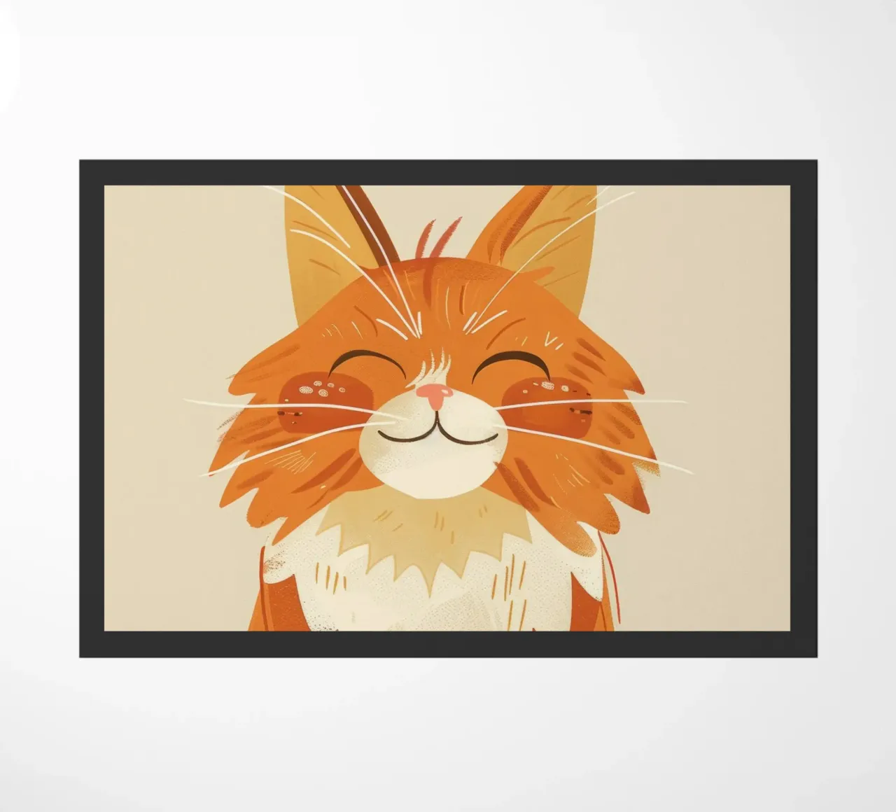 Simpatico gatto arancione con un'espressione allegra, occhi chiusi zerbino da DesignDoodle