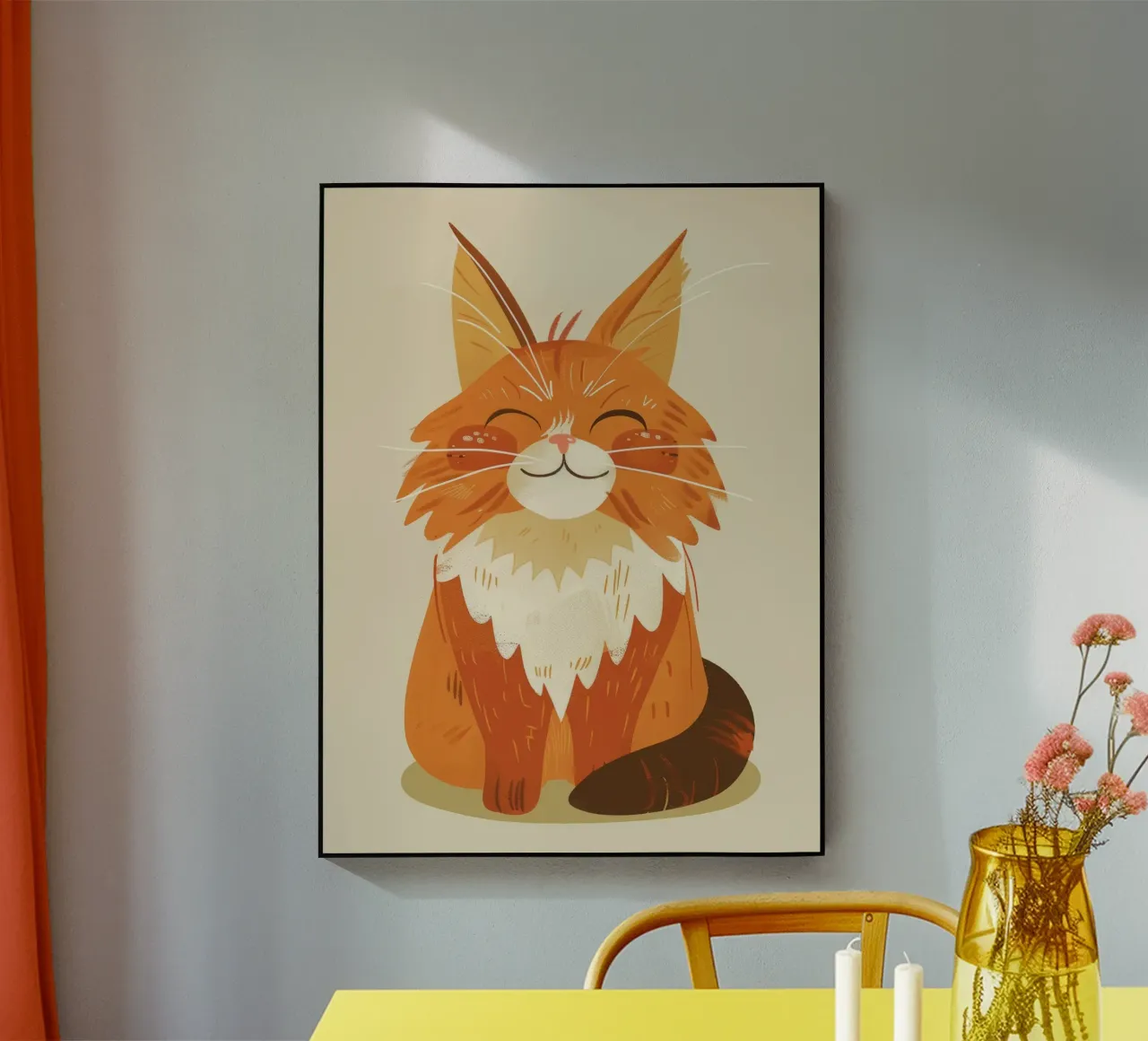 Simpatico gatto arancione con un'espressione allegra, occhi chiusi plexiglass da DesignDoodle