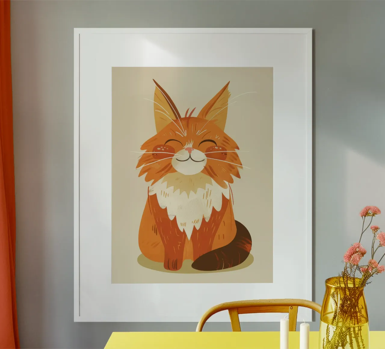 Simpatico gatto arancione con un'espressione allegra, occhi chiusi carta hahnemühle da DesignDoodle