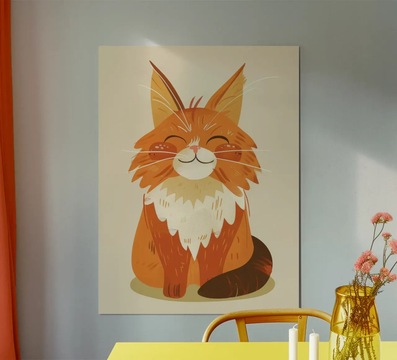 Simpatico gatto arancione con un'espressione allegra, occhi chiusi carta hahnemühle da DesignDoodle