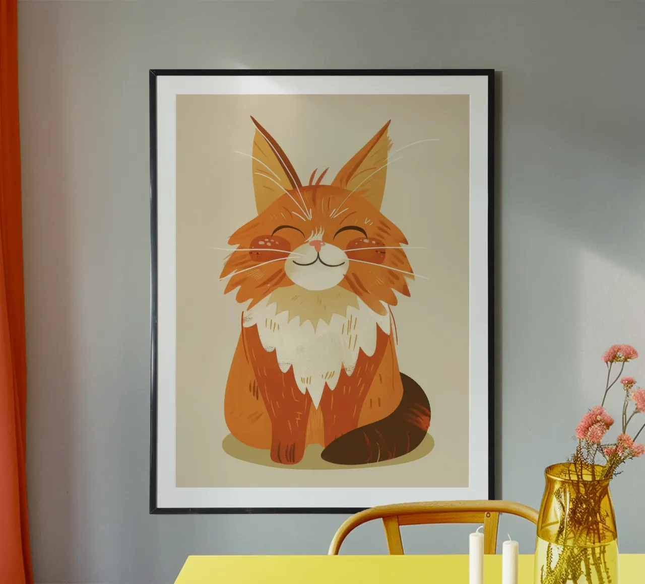 Simpatico gatto arancione con un'espressione allegra, occhi chiusi carta hahnemühle da DesignDoodle