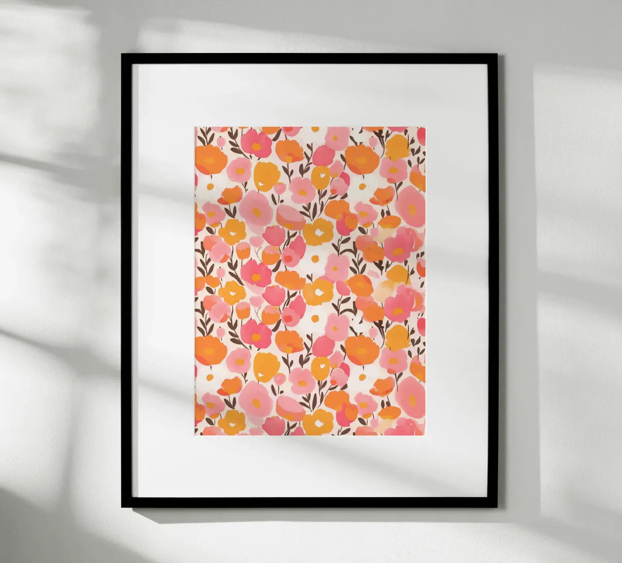 Boho Autunno Bloom Astratto Vintage Floreale Arancione Rosa Papavero poster con telaio in alluminio da Gentle Echoes Art