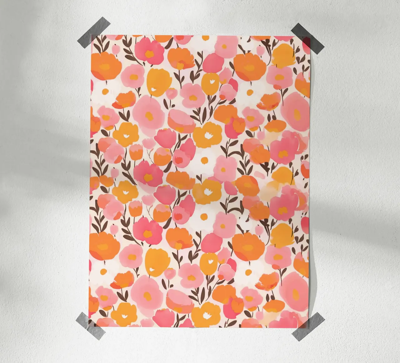 Boho Autunno Bloom Astratto Vintage Floreale Arancione Rosa Papavero poster con telaio in alluminio da Gentle Echoes Art