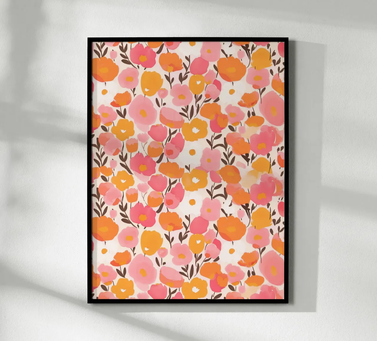 Boho Autunno Bloom Astratto Vintage Floreale Arancione Rosa Papavero poster con telaio in alluminio da Gentle Echoes Art