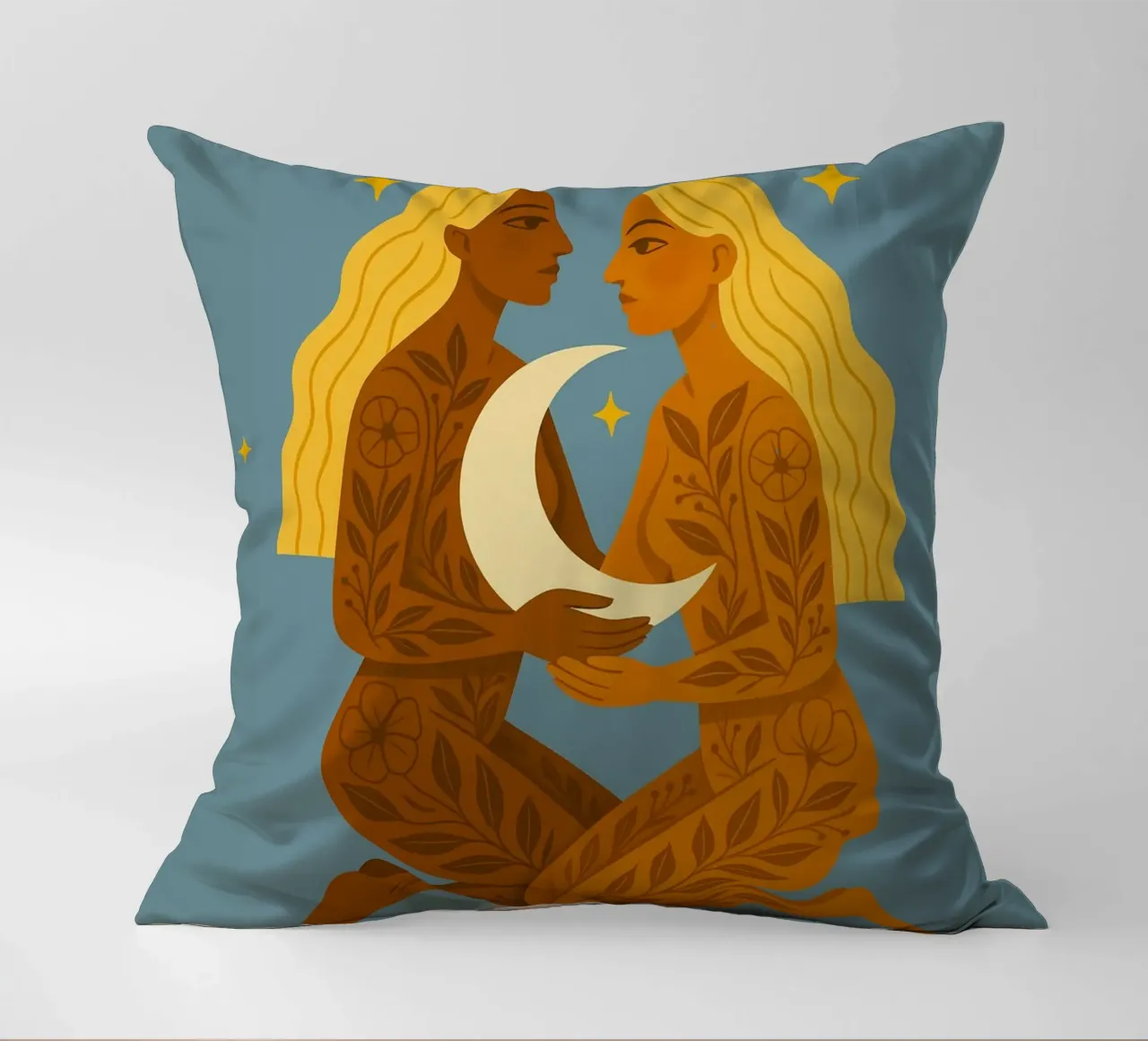 Sisters of the moon decorative cushion by Taika Tori Art