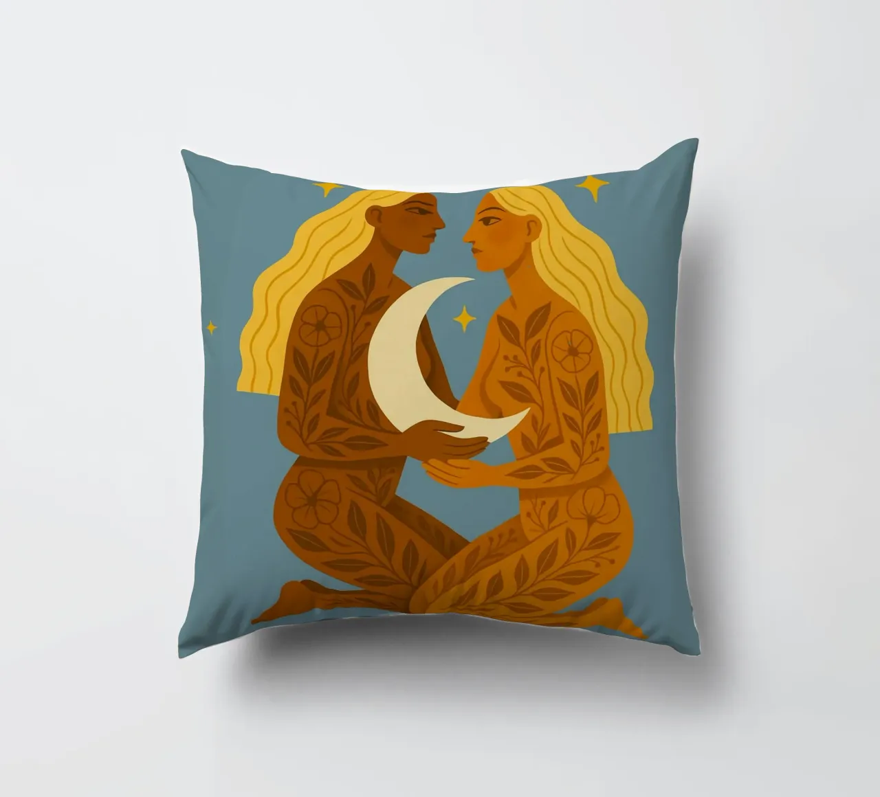 Sisters of the moon decorative cushion by Taika Tori Art