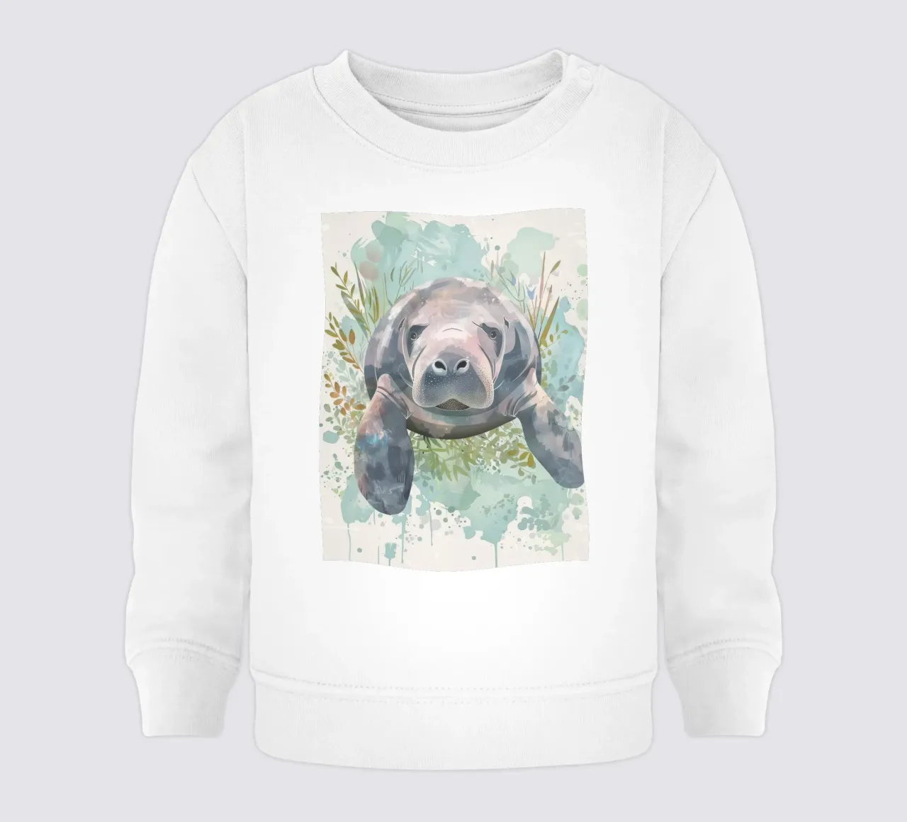 Manatee swimming gracefully underwater in a natural aquatic baby sweatshirt by DesignDoodle
