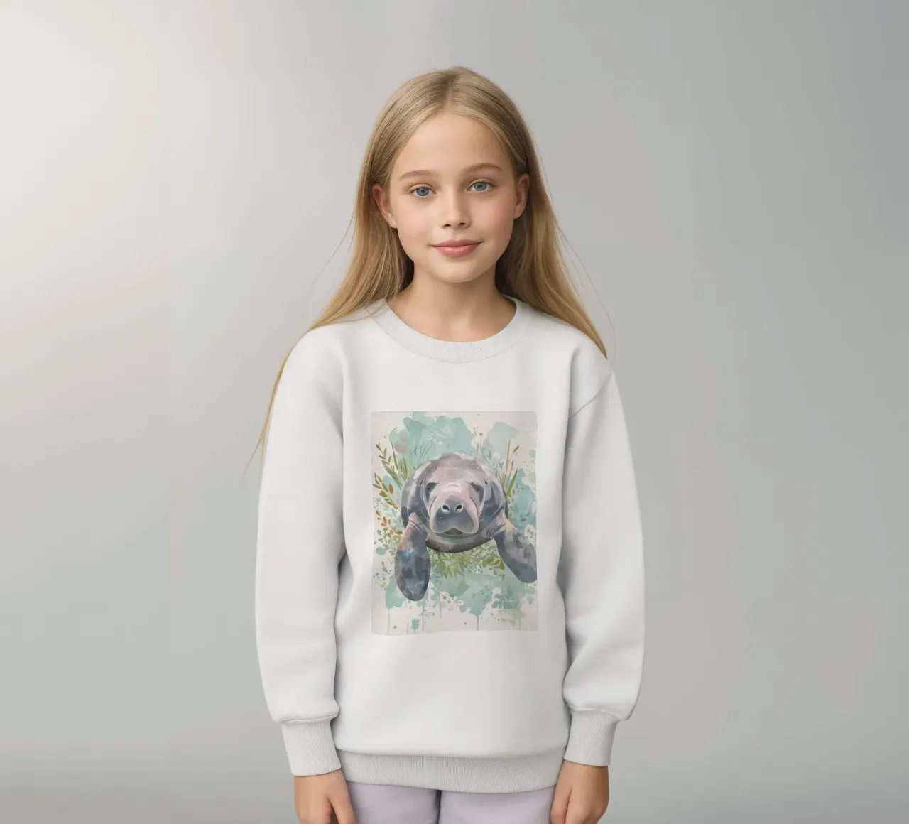Manatí nadando graciosamente bajo el agua en un acuario natural sudadera para niño de DesignDoodle
