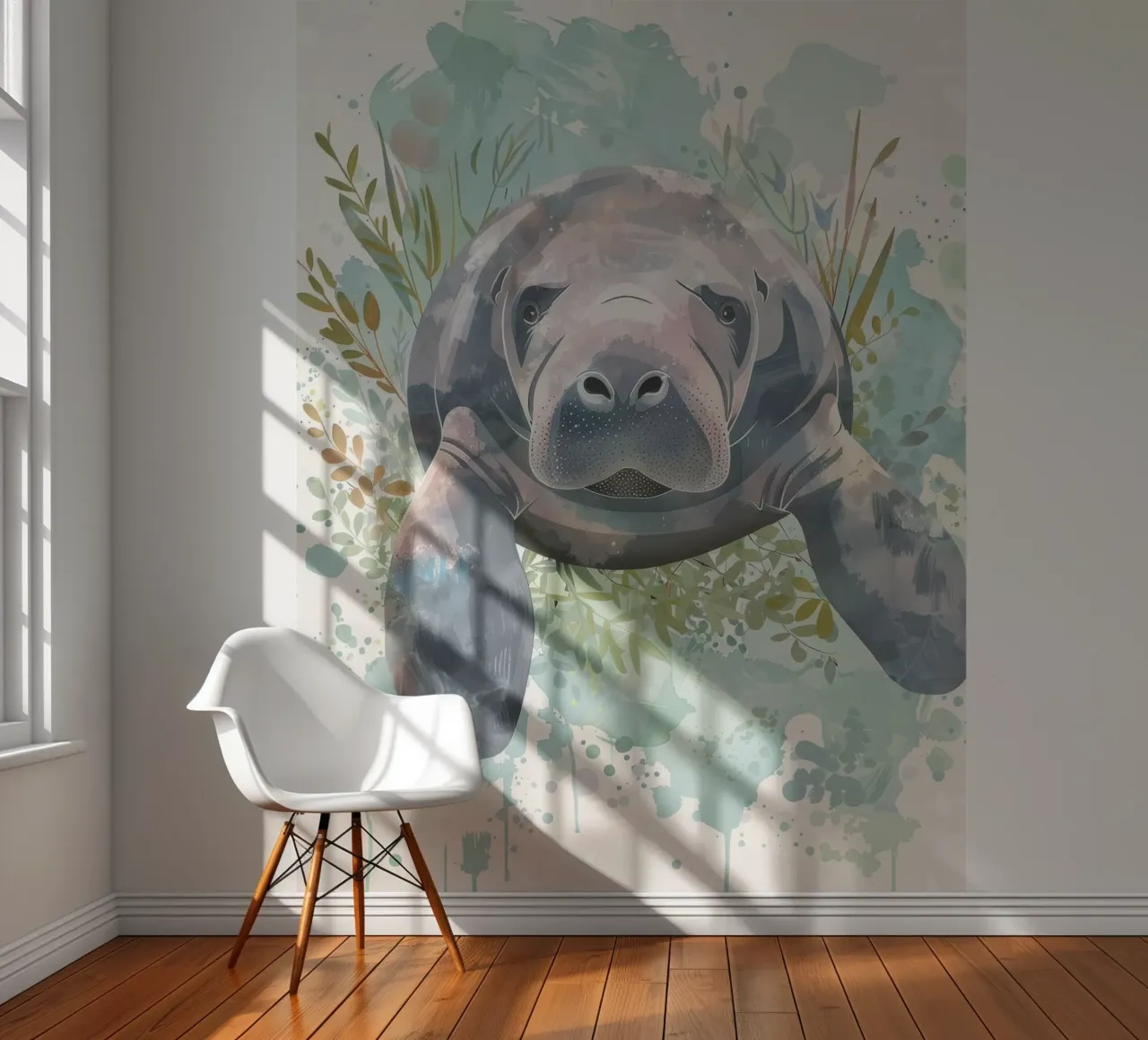 Lamantino che nuota graziosamente sott'acqua in un ambiente acquatico naturale carta da parati fotografica da DesignDoodle