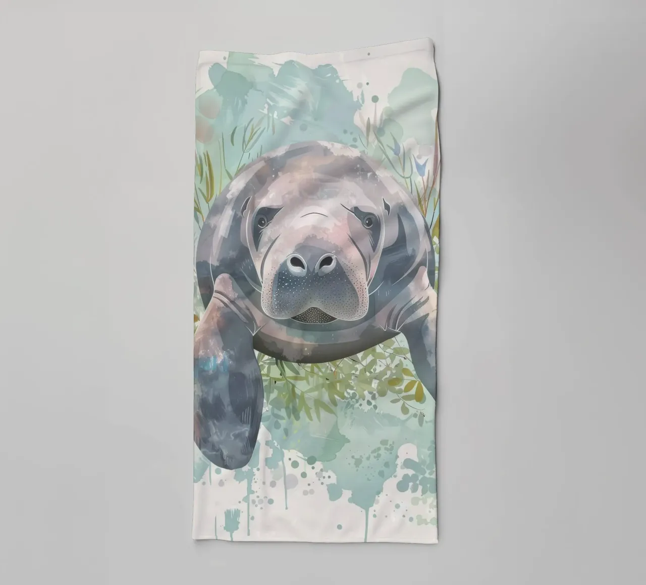 Seekuh schwimmt anmutig unter Wasser in einem natürlichen Gewässer Handtuch von DesignDoodle