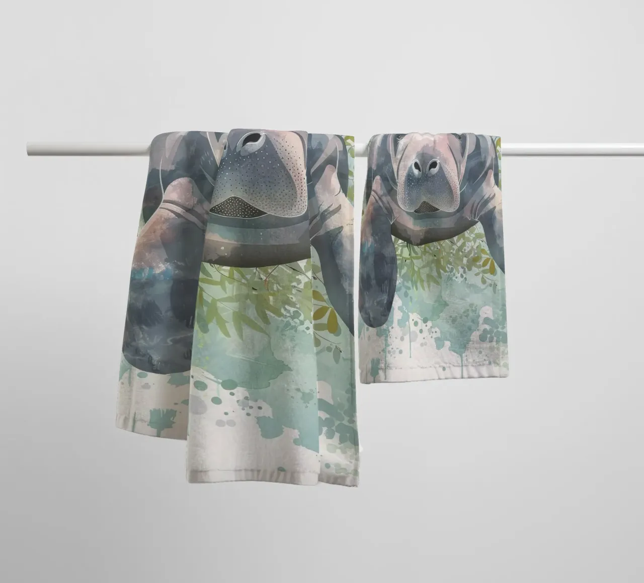 Seekuh schwimmt anmutig unter Wasser in einem natürlichen Gewässer Handtuch von DesignDoodle