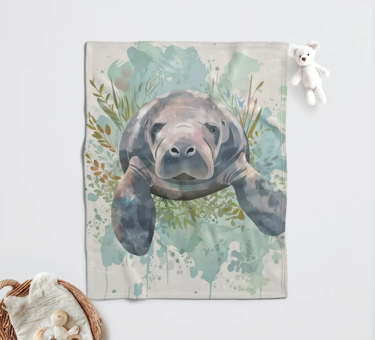 Seekuh schwimmt anmutig unter Wasser in einem natürlichen Gewässer Fleecedecke von DesignDoodle