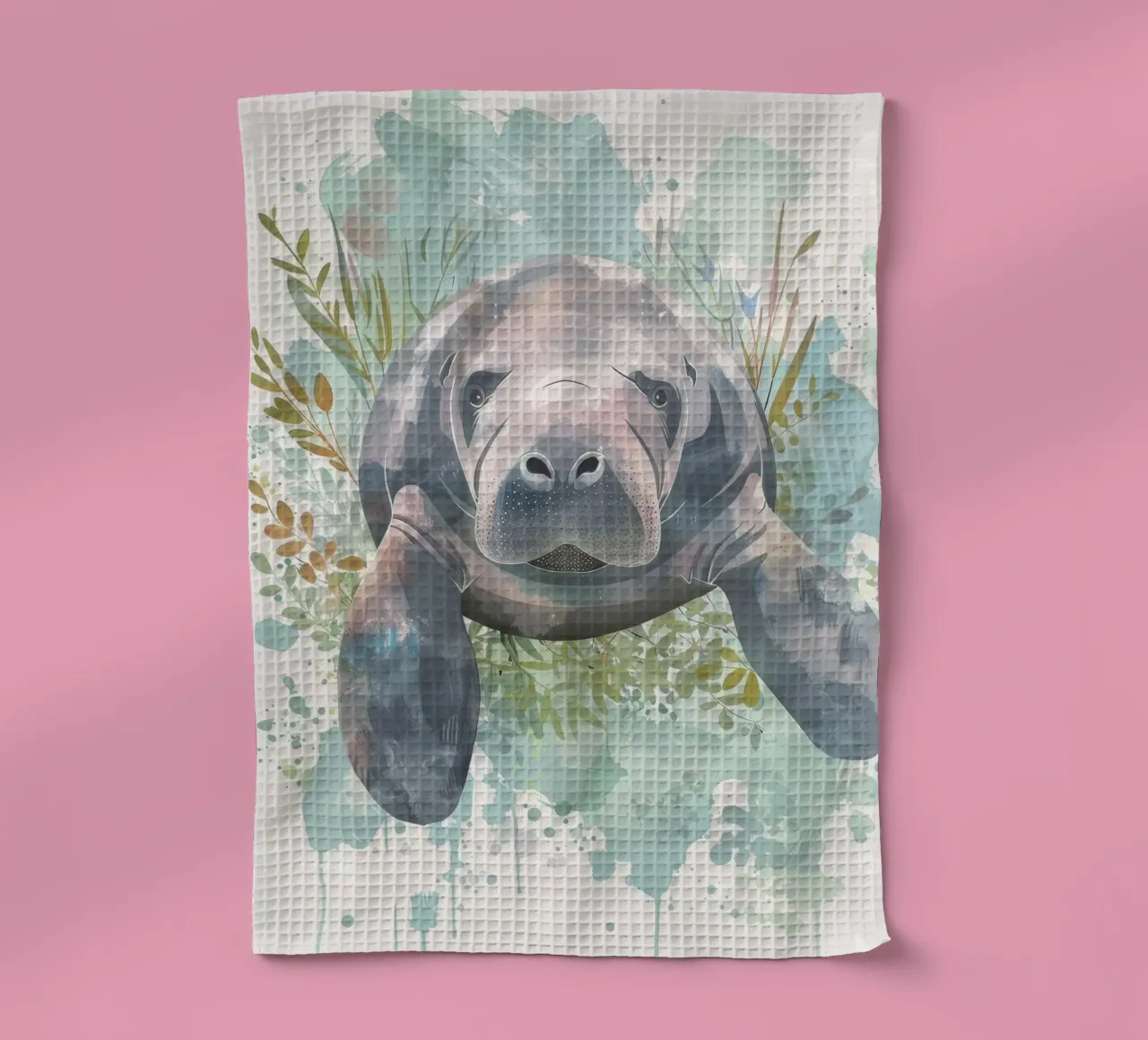 Seekuh schwimmt anmutig unter Wasser in einem natürlichen Gewässer Geschirrtuch von DesignDoodle