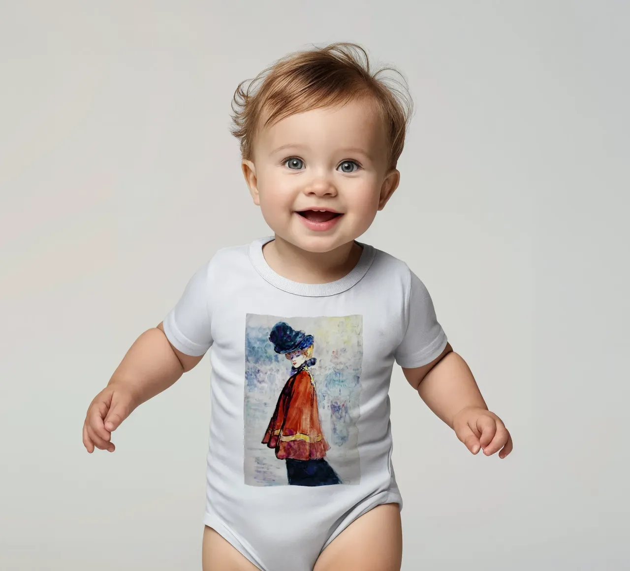Elegant in rotem Umhang (um 1890-1900) von Henry Somm, Kurzarm Babybody von Venus Art