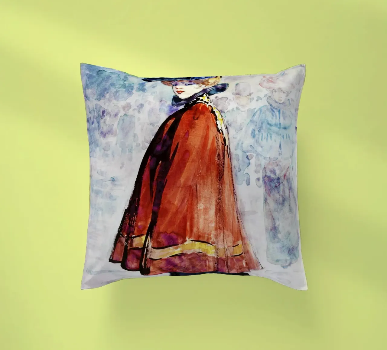 Elegante in mantello rosso (1890-1900 circa) di Henry Somm, cuscino da Venus Art