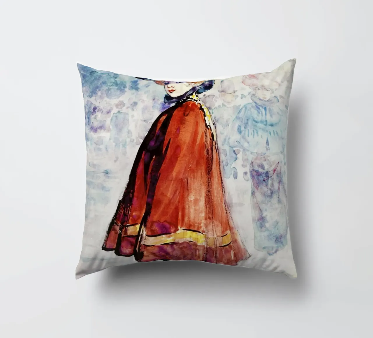 Elegante in mantello rosso (1890-1900 circa) di Henry Somm, cuscino da Venus Art