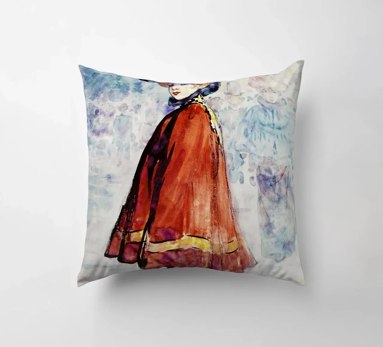 Elegante in mantello rosso (1890-1900 circa) di Henry Somm, cuscino da Venus Art