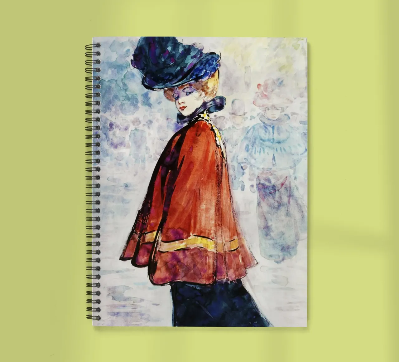Elegant in Red Cape (c. 1890–1900) by Henry Somm, spiral notebook by Venus Art
