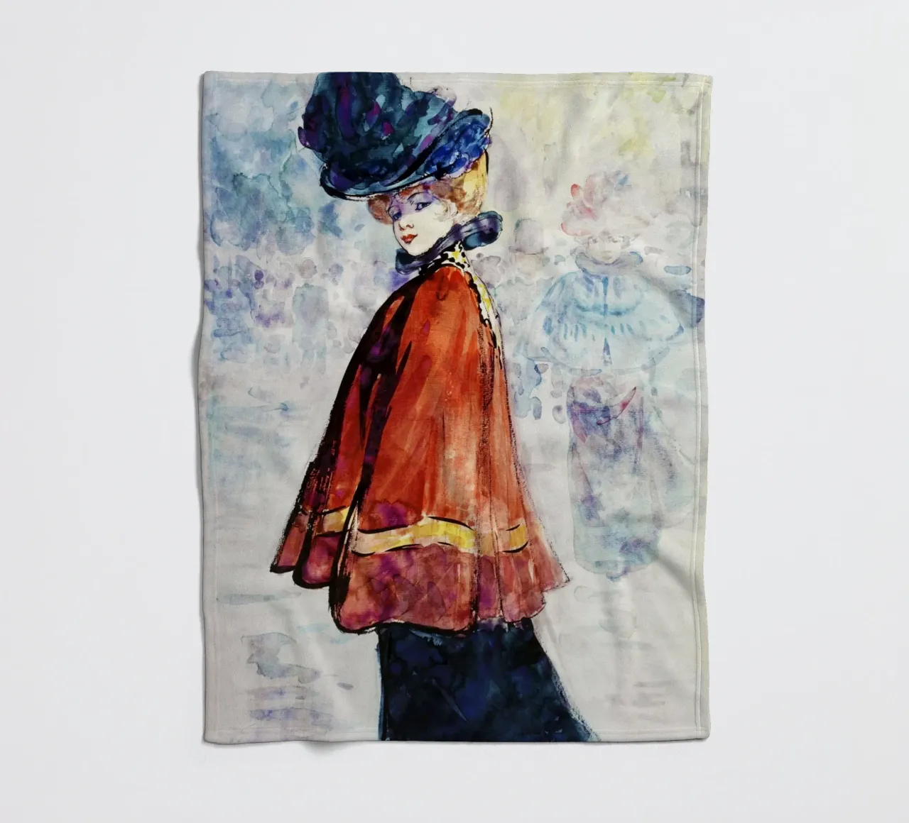 Elegant in rotem Umhang (um 1890-1900) von Henry Somm, Fleecedecke von Venus Art