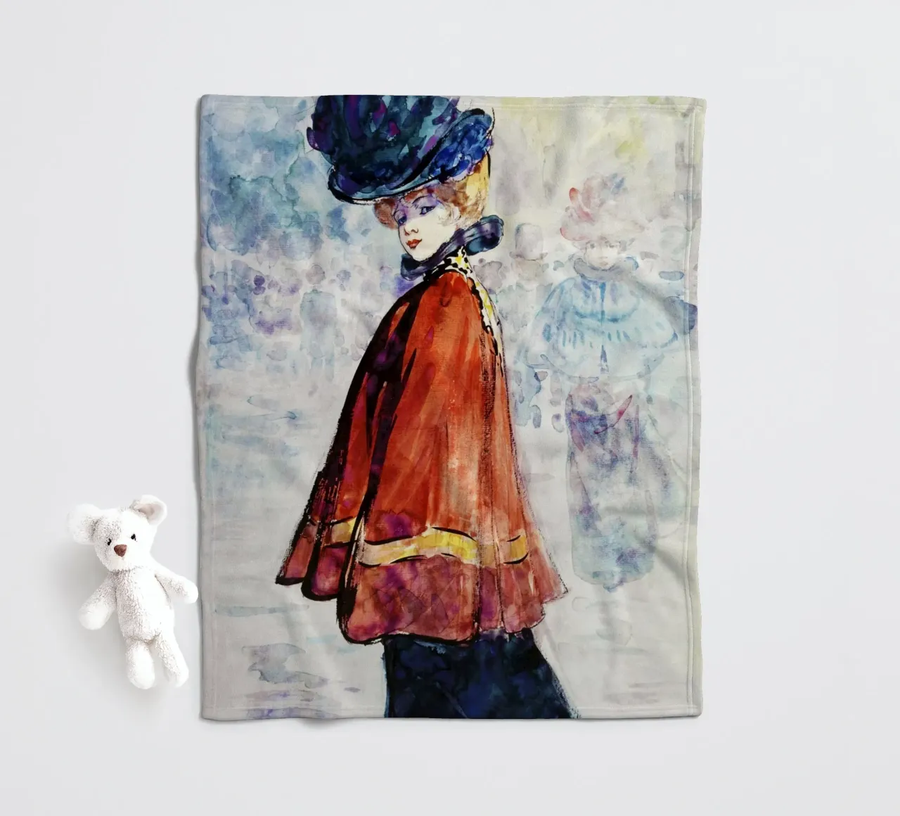 Elegant in rotem Umhang (um 1890-1900) von Henry Somm, Fleecedecke von Venus Art