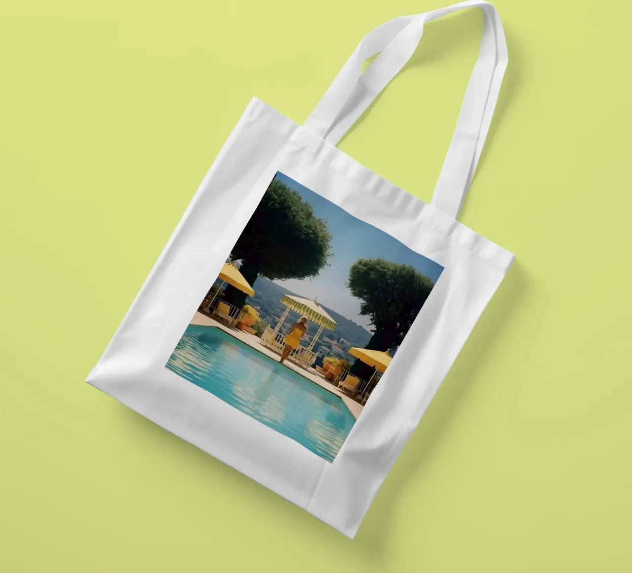 Slim Aarons, stile retrò anni '60, "Cannes Pool borsa in juta da Mrs.Pamela