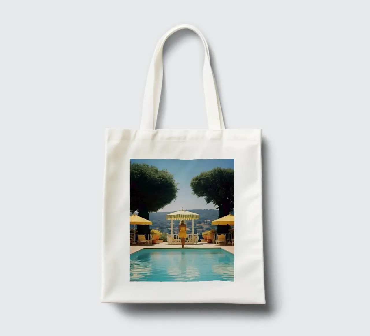 Slim Aarons, stile retrò anni '60, "Cannes Pool borsa in juta da Mrs.Pamela