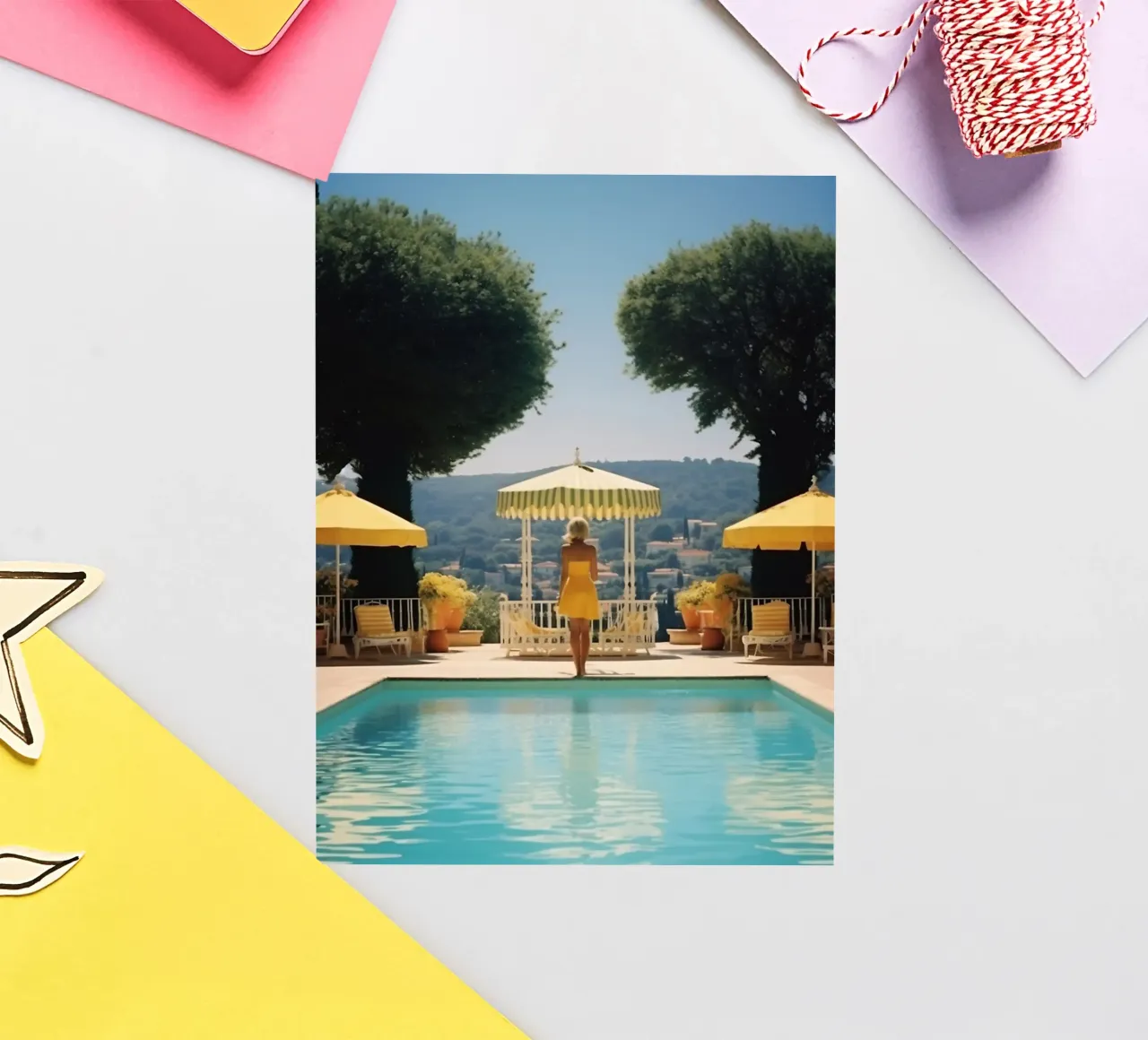 Slim Aarons Retro 60's Style 'Cannes Pool pegatina de Mrs.Pamela
